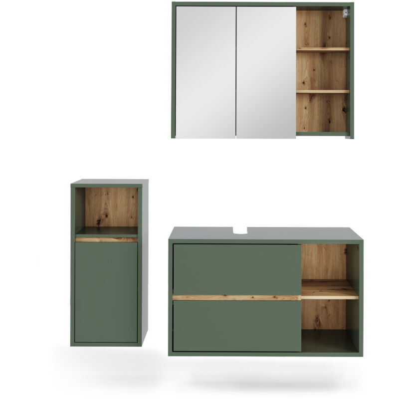 Ensemble de meubles de salle de bains Viola, Vert/Artisan, 3 pièces, Vicco