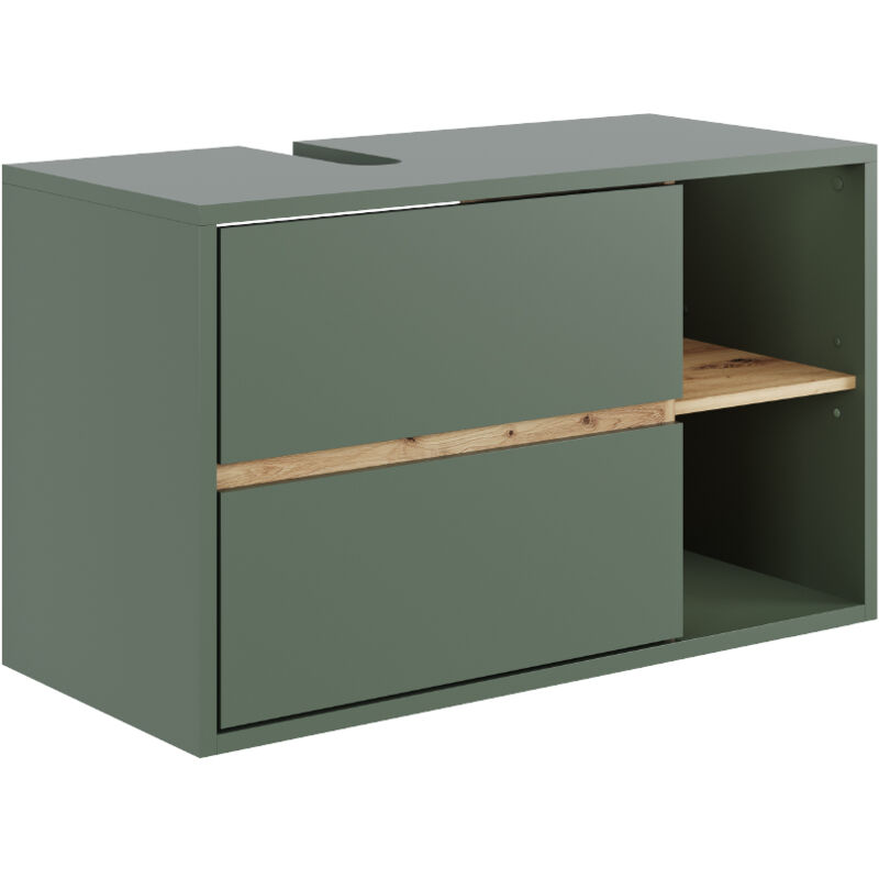 Vicco – Meuble sous vasque simple 100x60cm – 2 tiroirs – Panneau de particules 16mm – Mélaminé facile à entretenir – Découpe de syphon pré-fraisée
