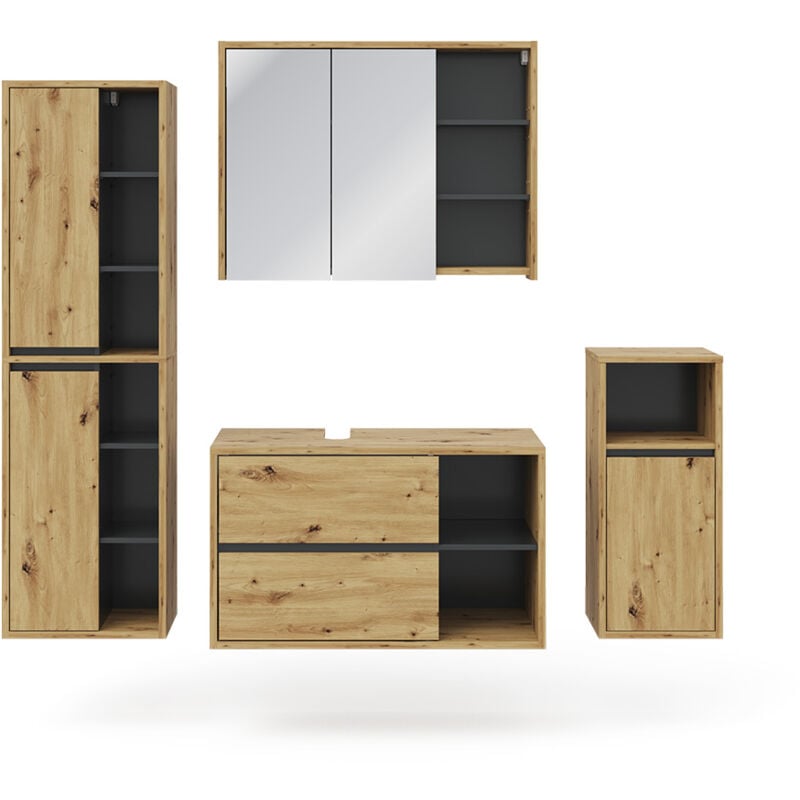 Vicco - Ensemble de meubles de salle de bain Viola, Marron, 4 parties