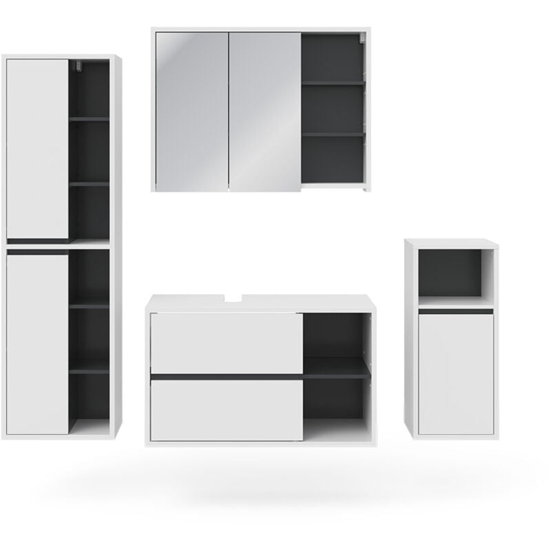 Vicco - Ensemble de meubles de salle de bain Viola, Blanc, 4 parties