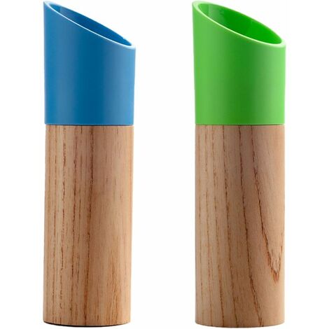Ensemble moulin à sel et poivre, moulin à poivre manuel en bois et moulin à sel avec grossièreté réglable bleu + vert