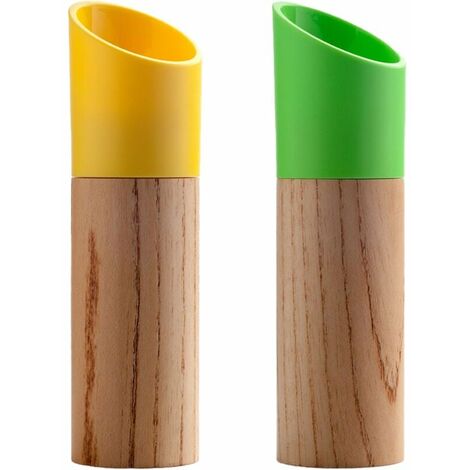 Ensemble moulin à sel et poivre, moulin à poivre manuel en bois et moulin à sel avec grossièreté réglable jaune + vert