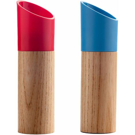 Ensemble moulin à sel et poivre, moulin à poivre manuel en bois et moulin à sel avec grossièreté réglable rouge + bleu