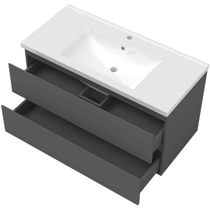 Ensemble Acezanble meuble Salle de Bain 3pcs 100cm simple vasque + miroir Anthracite