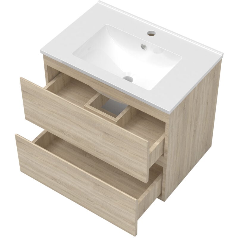Ensemble meubles Salle de Bain 60cm simple vasque + colonne + miroir lumineux Chêne Wotan