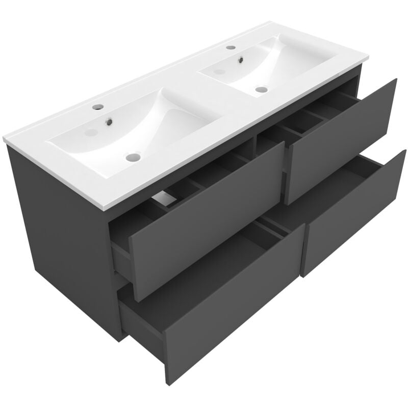 Acezanble - Ensemble meubles salle de bain 120cm double vasque + miroir Anthracite