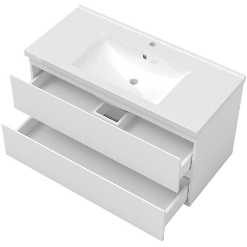 Acezanble - Ensemble meubles salle de bain 100cm simple vasque + miroir Blanc