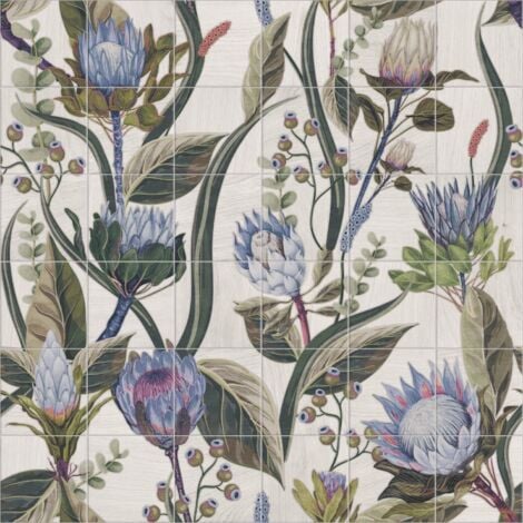 Ensemble Mural Blue Leaves 20x20 (ensemble 36 carreaux)