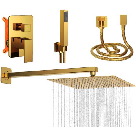Ensemble Mural de Douche Granitan Paje Doré avec Pommeau de Pluie - Kit Complet