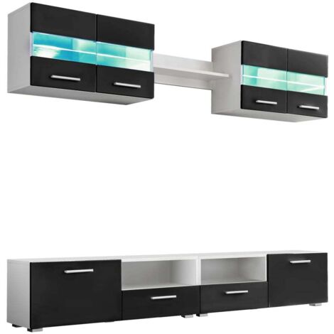 Ensemble mural pour TV 5 pcs，Banc TV，Armoire TV avec lumières LED Noir brillant CFW576334