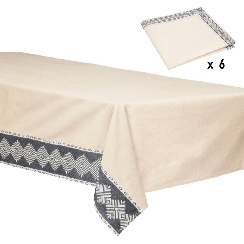 Atmosphera - Ensemble nappe et 6 serviettes Inuit coton blanc ivoire 250x150cm créateur d'intérieur