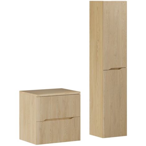 Ensemble NORDIC chêne meuble suspendu sous vasque avec plan 60 cm et colonne 35 x 170 cm
