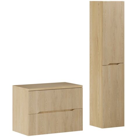 Ensemble NORDIC chêne meuble suspendu sous vasque avec plan 80 cm et colonne 35 x 170 cm