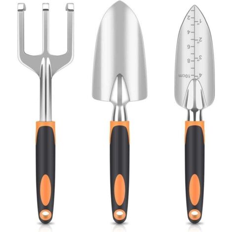 Ensemble Outils Jardin 3 Pièces Pelle Sécateur Multifonction Portable Orange