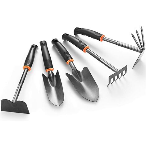 Ensemble Outils Jardinage,Outils de Jardin en Têtes Robustes Acier Carbone et Poignées Ergonomiques,avec Pelles,Transplanteur,Râteau à Main,Désherbeurs Manuels,Binette pour Jardin,Ferme,Pelouse
