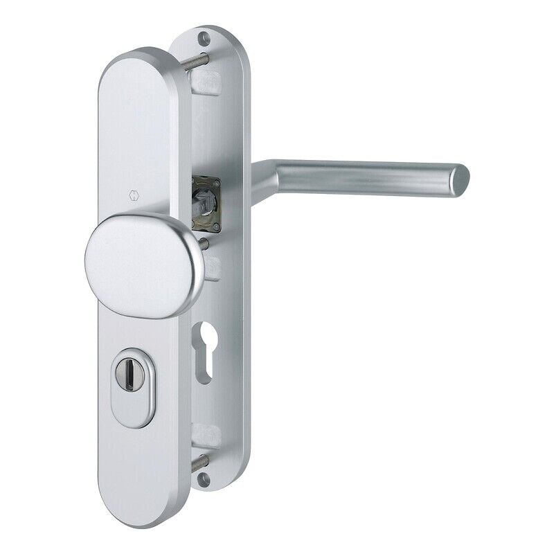 Ensemble palière de sécurité Stockholm sur plaque carrée porte 40-55 mm coloris argent Hoppe