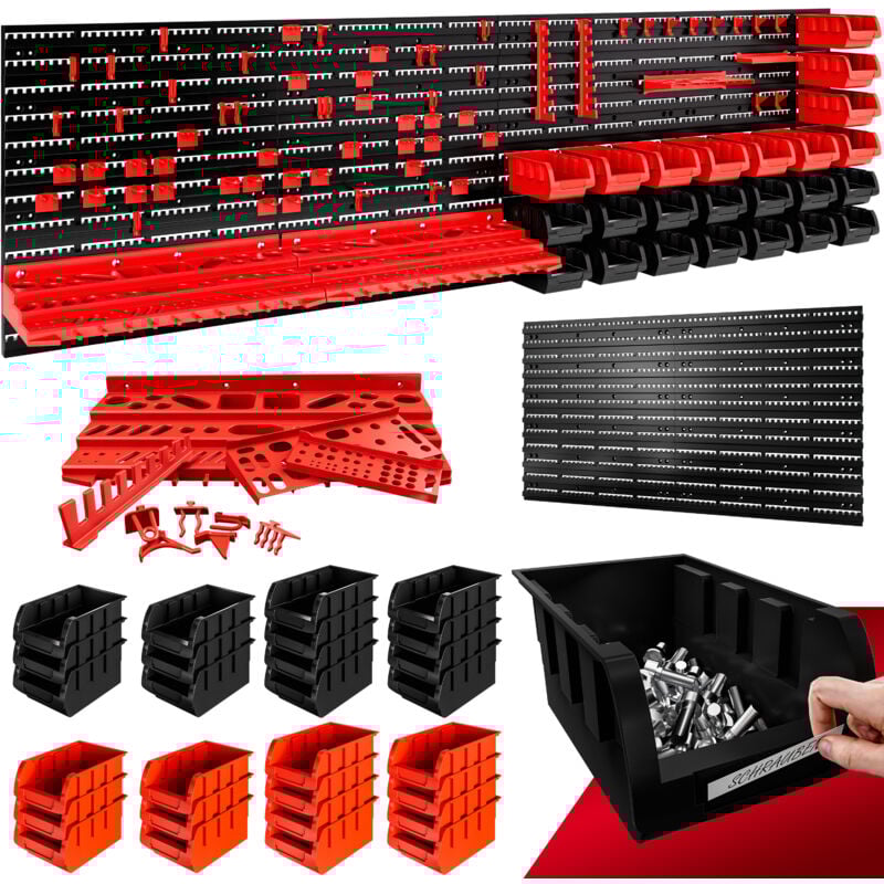 Panneaux muraux pour outils avec 68 supports et 28 boites de rangement empilables porte-outils bricolage atelier - Deuba