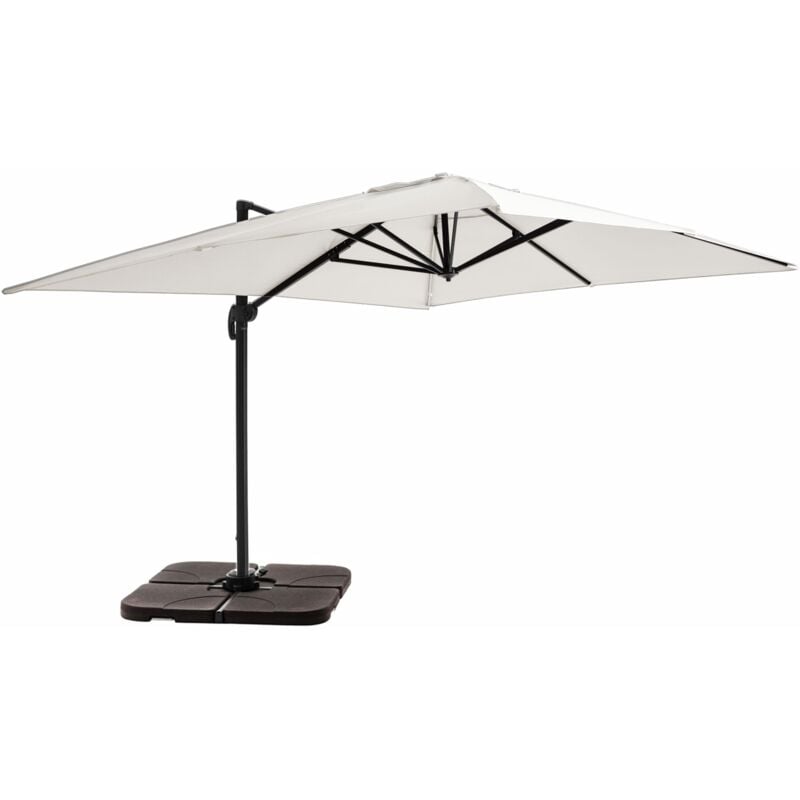 Oviala - Parasol déporté 3x4m et 4 dalles à remplir aluminium blanc