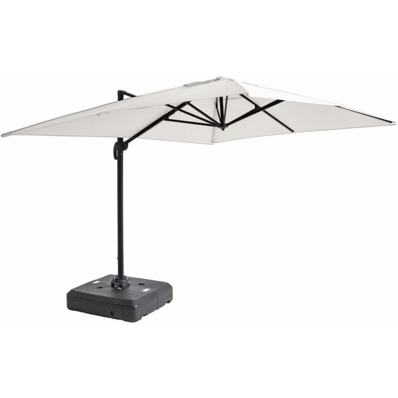 Oviala - Parasol déporté 3x4m et dalle à lester sur roues aluminium blanc
