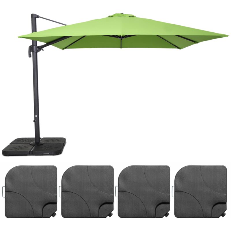 Oviala - Parasol déporté rotatif 3x3m et 4 dalles à remplir aluminium vert