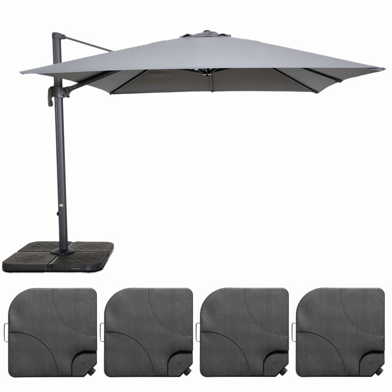 Parasol déporté rotatif 3x3m et 4 dalles à remplir aluminium gris