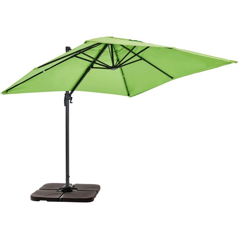 Oviala - Parasol déporté 2x3 m et 4 dalles à remplir aluminium vert