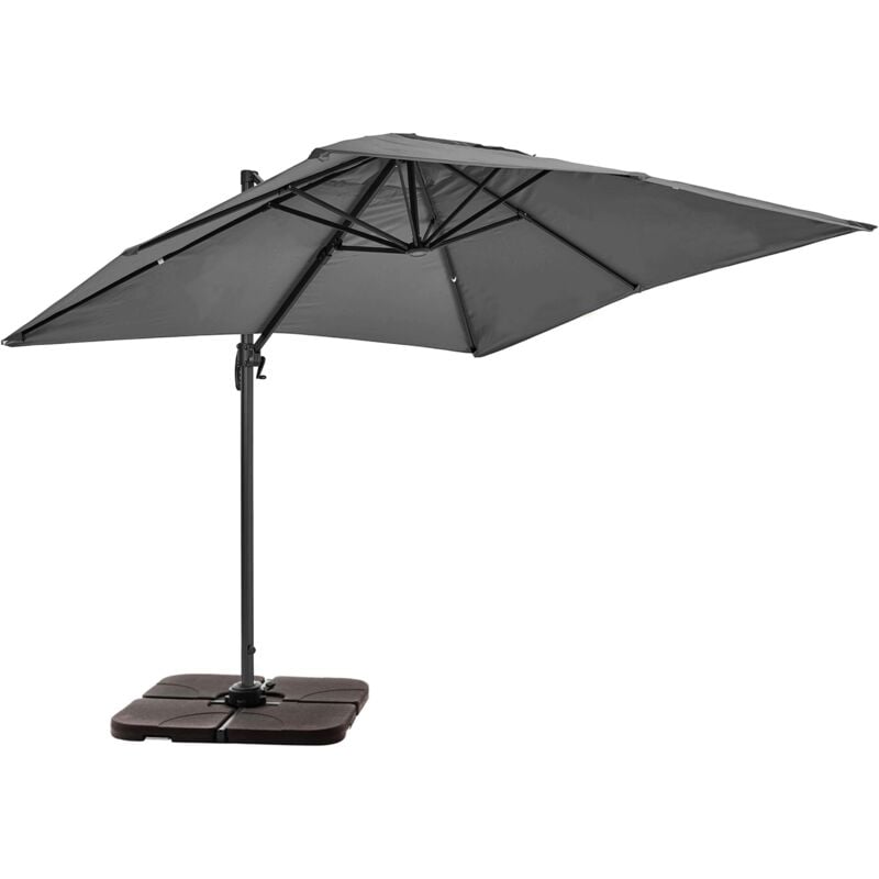 Oviala - Parasol déporté 2x3 m et 4 dalles à remplir aluminium gris