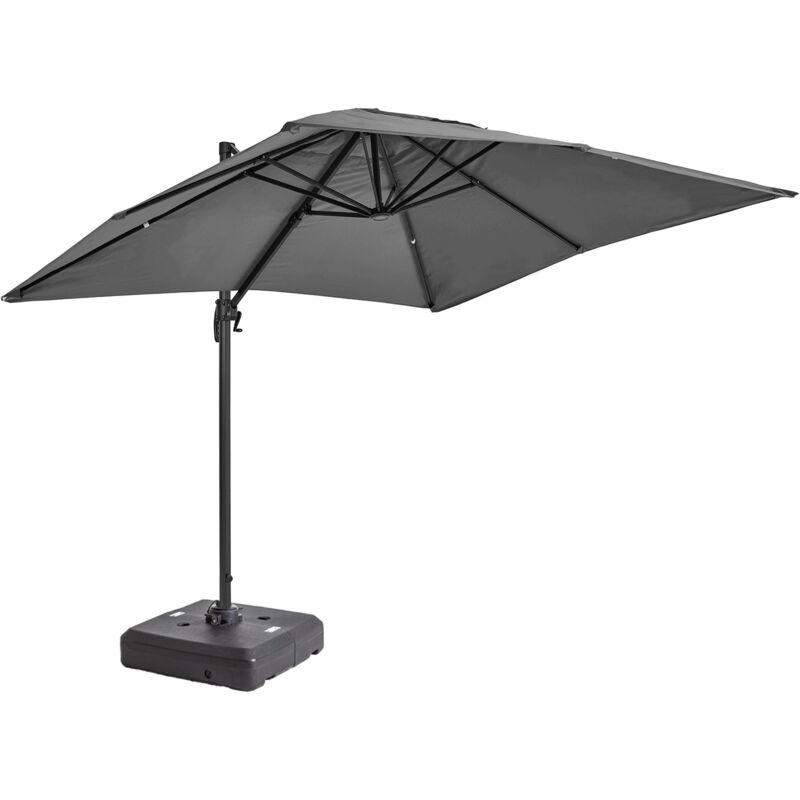 Oviala - Parasol déporté 2x3 m et dalle à lester sur roues aluminium gris