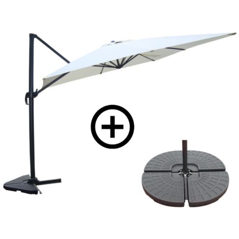 Ensemble parasol écru 3x4m et 4 dalles à lester CESARE