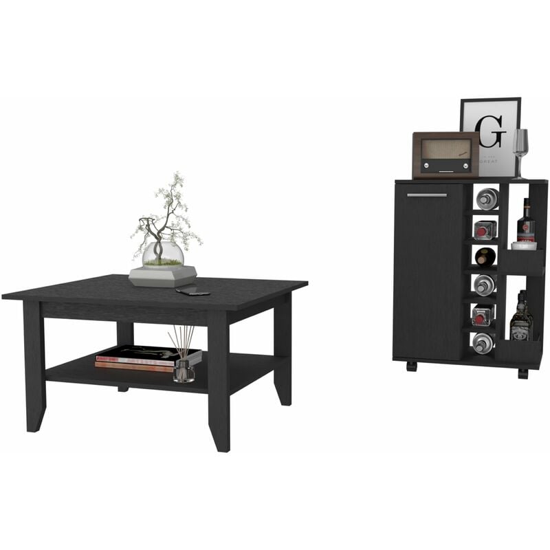 Tuhome Concept - Ensemble Payson de Salon, Table basse + Chariot de bar