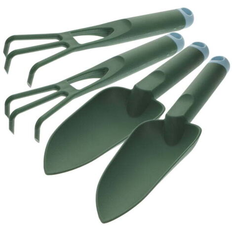 Ensemble pelle à main et râteau avec manche ergonomique (adapté aux plantes en pot)