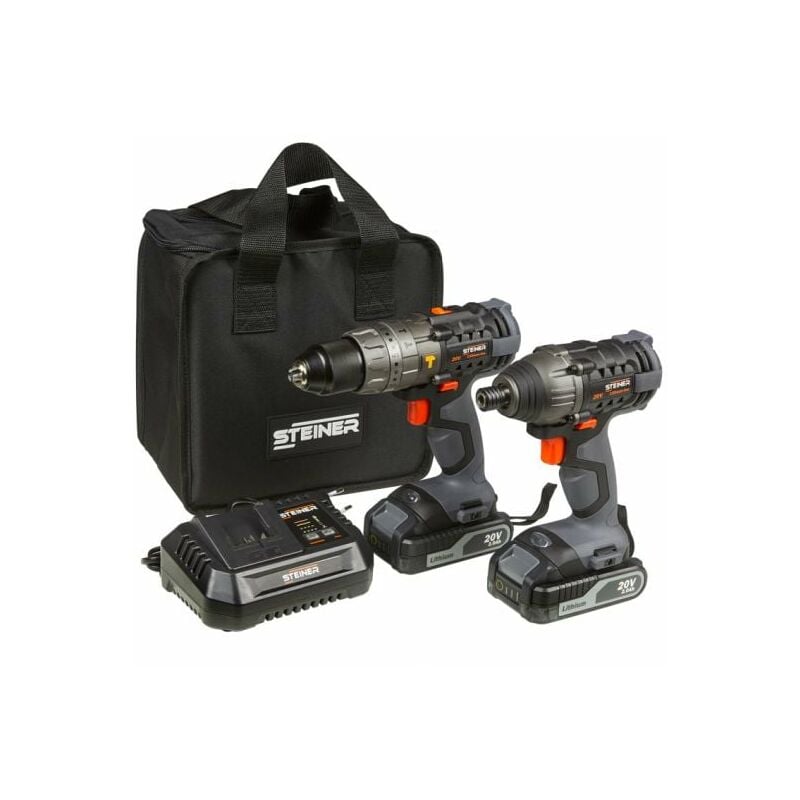 Steiner - Ensemble perceuse percussion + visseuse a choc sans fil 20V + 2 batteries 2.0Ah