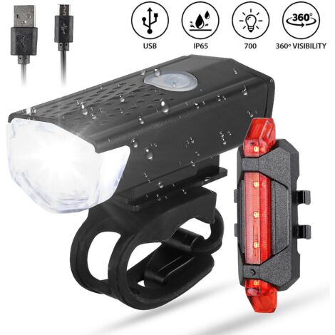 Ensemble phare et feu arrière de vélo rechargeable par USB, éclairage ultra-lumineux, feux avant et arrière de vélo à LED étanches, système de sécurité à dégagement rapide.