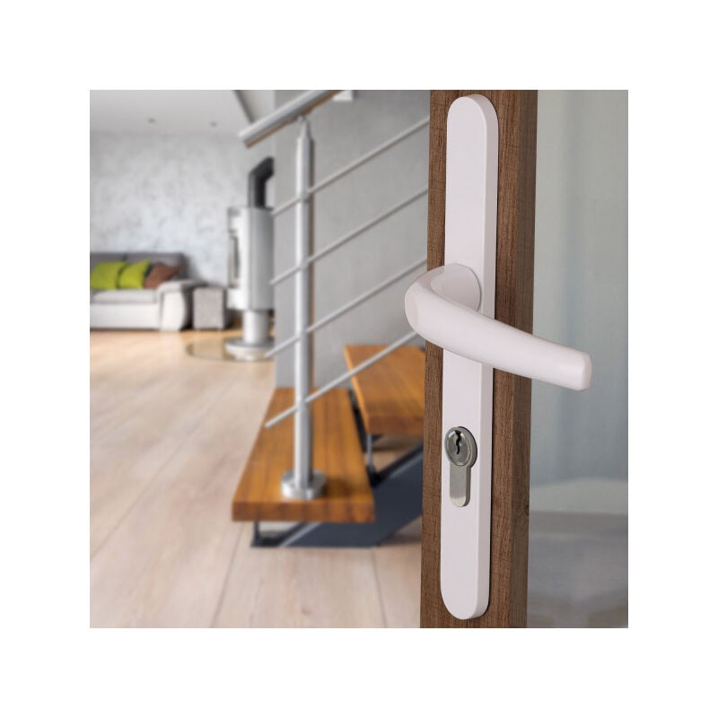 Ouvre&Déco - 2 poignées de porte pianosa cylindre, plaque étroite saillie réduite, aluminium blanc entraxe 195 mm