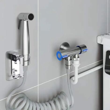 Ensemble pistolet de douche à main avec vanne à double commande en acier inoxydable, pommeau de douche autonettoyant, adapté aux salles de bains et aux toilettes.
