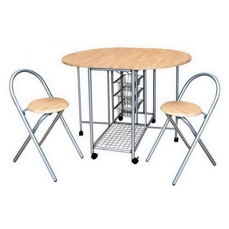 Ensemble pliable table ronde et 2 chaises. Collection beta. Idéal pour les petits espaces.