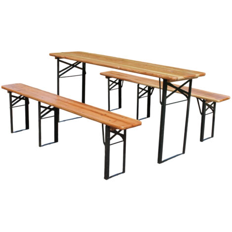 Ensemble pliant, 175 cm de haut, ensemble trois pièces : 1 table pliante + 2 bancs de jardin, capacité de charge jusqu'à 200 kg.
