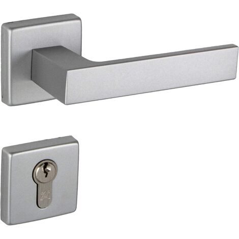 Ensemble Poignées Porte - Push Poignée en Acier Inox - Porte Entrée, Chambre, Bureau, Cuisine, Intérieure et Extérieure - Plaque de Serrure Cylindre - Porte de 35 à 47 mm – Gris