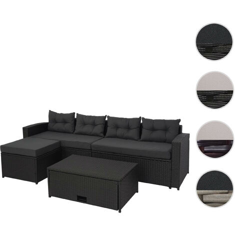 Ensemble poly rotin HWC-J34, ensemble balcon/jardin/salon - gris, coussins gris foncé