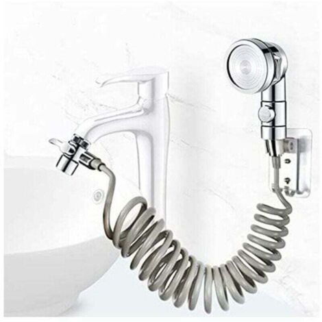 Ensemble Pommeau Douche pour Lavabo, Douchette de Salle de Bain, Tuyau Télescopique, Parfait pour Laver les Cheveux ou Nettoyer le Lavabo (Robinet pas Inclu) (Argent)