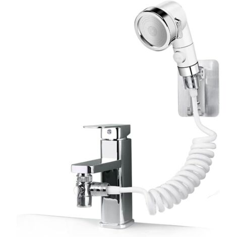 Ensemble Pommeau Douche pour Lavabo, Douchette de Salle de Bain, Tuyau Télescopique, Parfait pour Laver les Cheveux ou Nettoyer le Lavabo (Robinet pas Inclu) (Argent)