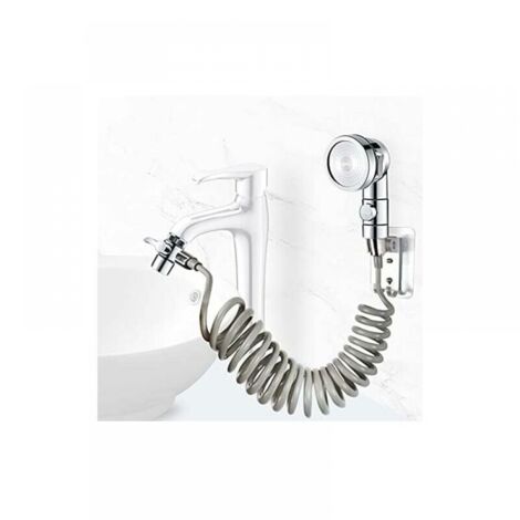 Ensemble Pommeau Douche pour Lavabo, Douchette de Salle de Bain, Tuyau Télescopique, Parfait pour Laver les Cheveux ou Nettoyer le Lavabo (Robinet pas Inclu) (Argent)