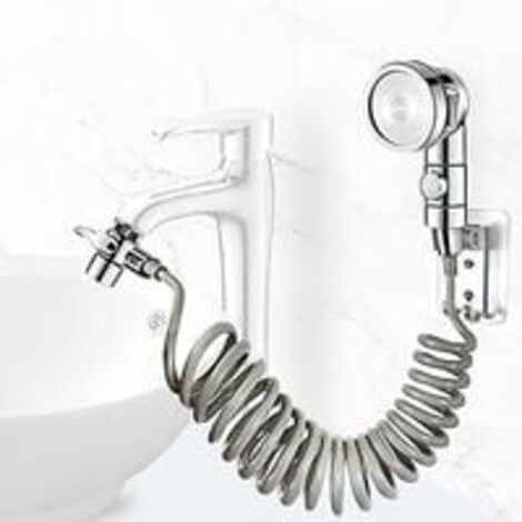 Ensemble Pommeau Douche pour Lavabo, Douchette de Salle de Bain, Tuyau Télescopique, Parfait pour Laver les Cheveux ou Nettoyer le Lavabo (Robinet pas Inclu) (Argent)