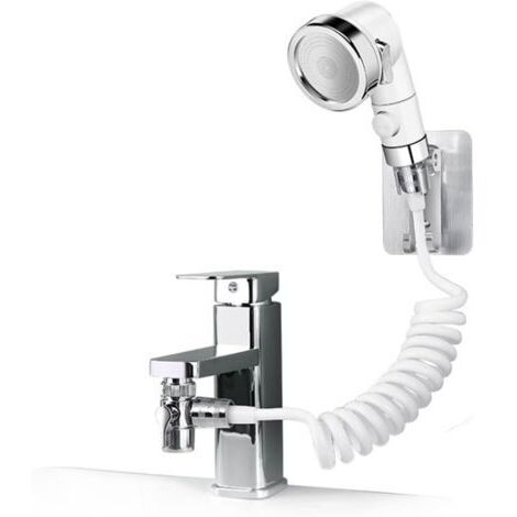 Ensemble Pommeau Douche pour Lavabo, Douchette de Salle de Bain, Tuyau Télescopique, Parfait pour Laver les Cheveux ou Nettoyer le Lavabo (Robinet pas Inclu) (Argent)