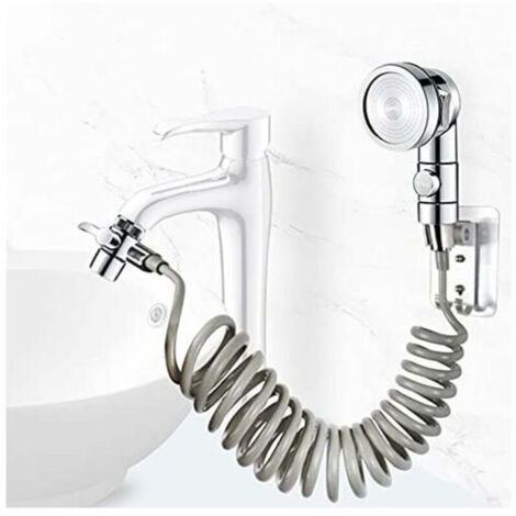 Ensemble Pommeau Douche pour Lavabo, Douchette de Salle de Bain, Tuyau Télescopique, Parfait pour Laver les Cheveux ou Nettoyer le Lavabo (Robinet pas Inclu) (Argent)