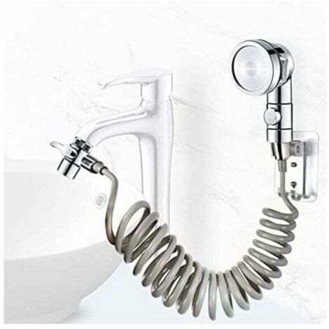 Ensemble Pommeau Douche pour Lavabo, Douchette de Salle de Bain, Tuyau Télescopique, Parfait pour Laver les Cheveux ou Nettoyer le Lavabo (Robinet pas Inclu) (Argent)