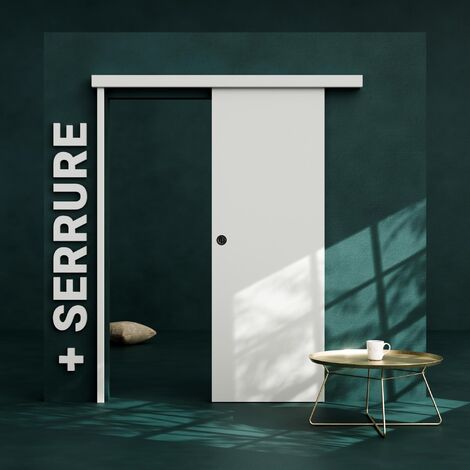 Ensemble porte coulissante Coulicool - Plane prépeinte 73 cm avec butée + Serrure