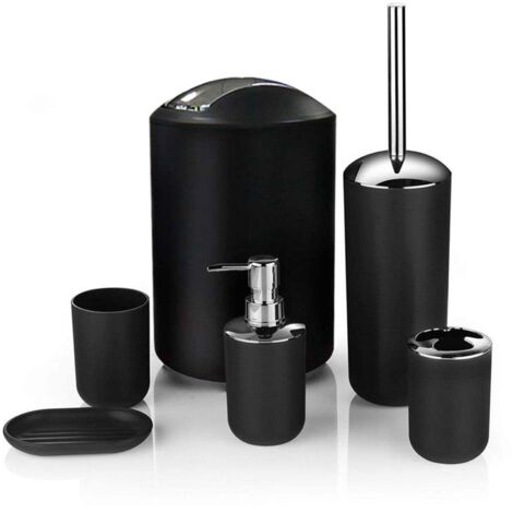 Ensemble poubelle, porte-brosse à dents, brosse de toilette, boîte à savon, distributeur de lotion, accessoires de salle de bain d'hôtel noirs