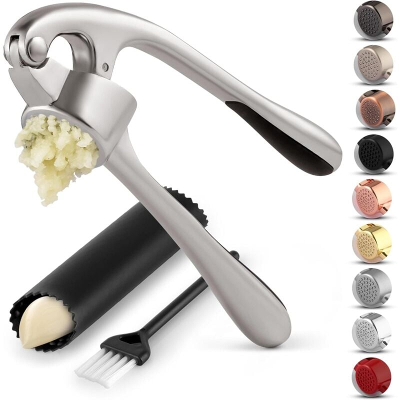 Ensemble presse-ail de qualité supérieure pour la cuisine – Poignée ergonomique douce et facile à presser avec éplucheur d'ail en silicone et brosse