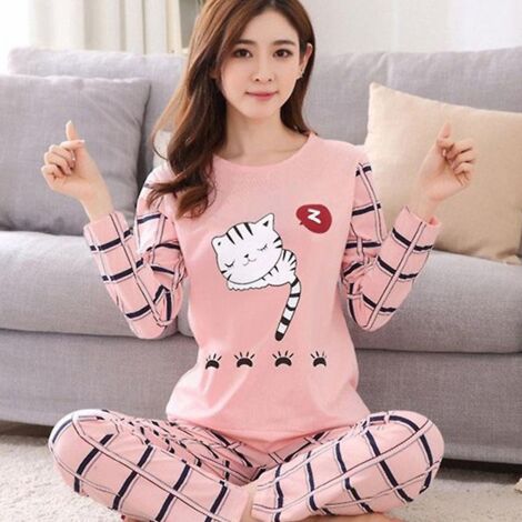 Ensemble pyjama d'hiver à manches longues pour femme avec imprimé de dessin animé